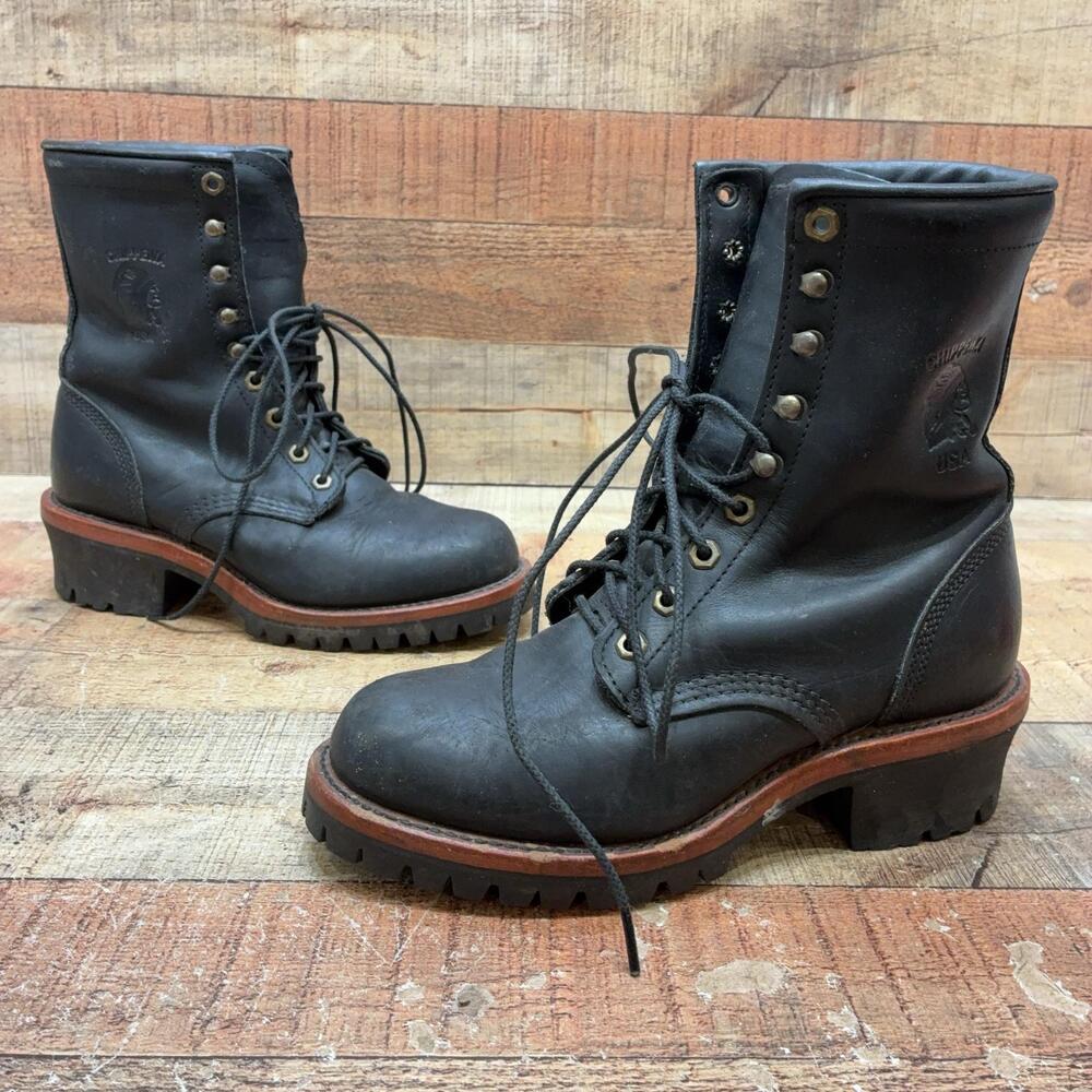 Chippewa Boots Mens Size 7 D 40 Black Leather Ankle Combat Vibram 20090